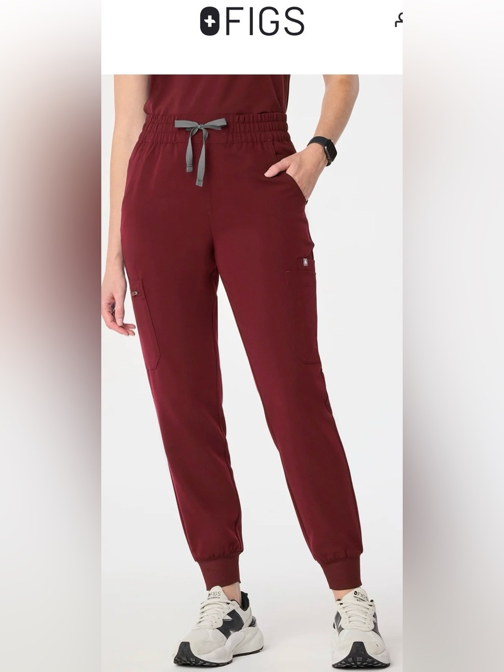 FIGS Women's Burgundy Cargo Joggers with Drawstring Waist